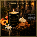 The Bear Essence Southern Sweetness candle with sugared peaches, vanilla cream, and brown sugar on dark marble